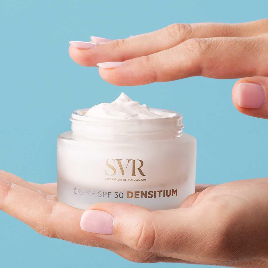 SVR Densitium Creme SPF30 – Anti-Aging-Pflege – regenerierende und schützende Hautpflege – normale bis trockene Haut – Hyaluronsäure, Bio-Calcium, Peptide, Probiotika – 50 ml