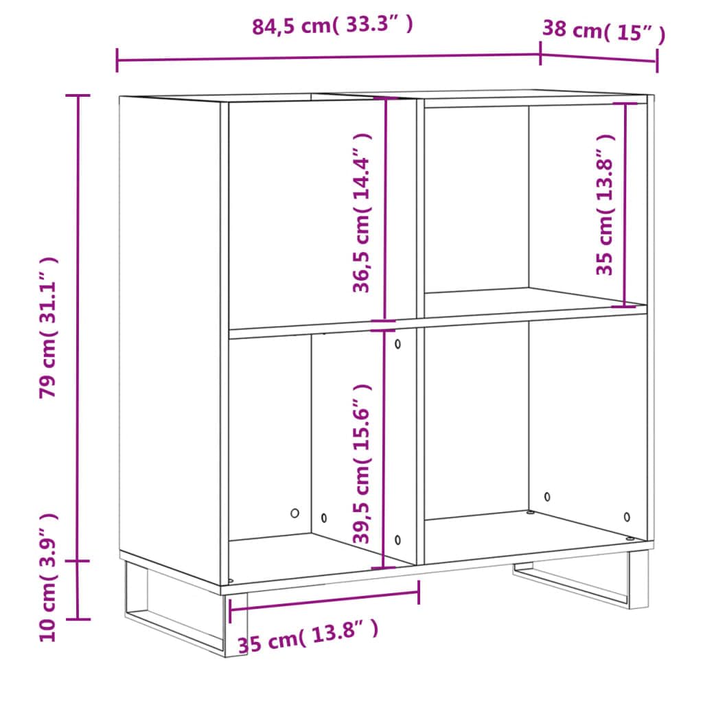 Mangloder - Armadio per dischi in legno e ferro, 84,5 x 38 x 89 cm, con vano portaoggetti, ripiano per giradischi, credenza per soggiorno, home theater e gestione dei cavi