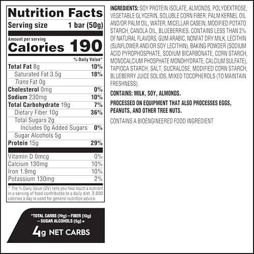 Image of Atkins Soft Baked Protein Bars, Blueberry, 15g Protein, 4g Net Carbs, 2g Sugar, Excellent Source of Fiber, High in Protein, 6 Packs (4 Bars Each)