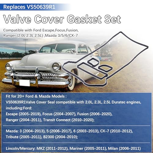 Image of ORAEVY VS 50639 R1 Valve Cover Gasket Set, Compatible with Ford Escape,Focus,Fusion, Ranger (2.0L 2.3L 2.5L),Mazda 3 /5 /6 /CX-7, Tribute Mercury Mariner Milan