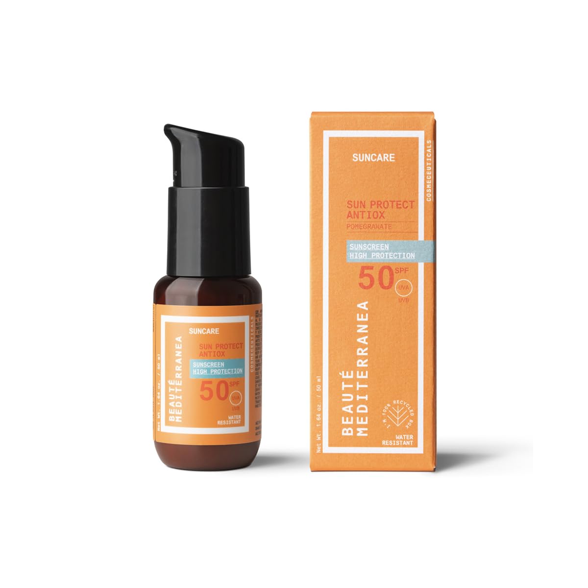 Beauté Mediterranea - SUN PROTECT ANTIOX - Crema Solar Facial SPF 50 - Ligera e Hidratante - Protege Rostro y Cuello - Para Todo Tipo de Piel - 50 ml