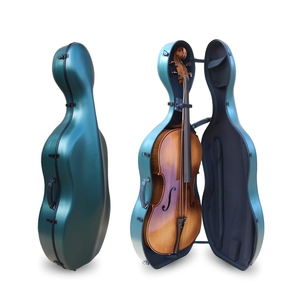 YoungMonic Carbon Fiber Cello Case 4/4 Full Size with Wheels & Embedded Handle Hard Shell Cello Box Lightweight Backstrap Portable Cello Accessories ca. 4.0 kg