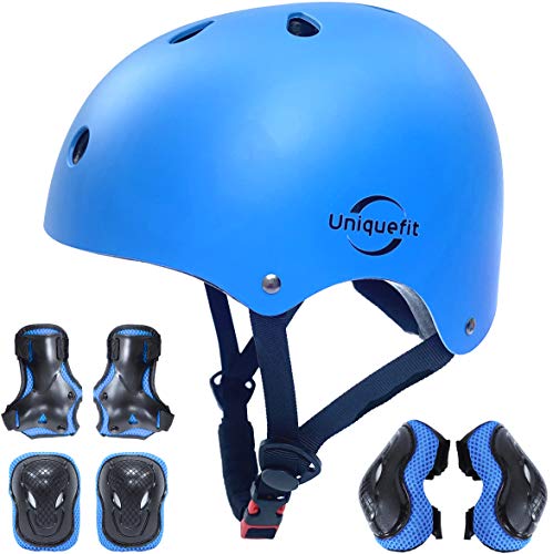 Kids Boys and Girls Protective Gear Set, Outdoor Sports Safety Equipment 7Pcs Child Helmet Knee &Elbow Pads Wrist Guards for Roller Scooter Skateboard Bicycle (Blue, S(5-8years Old))