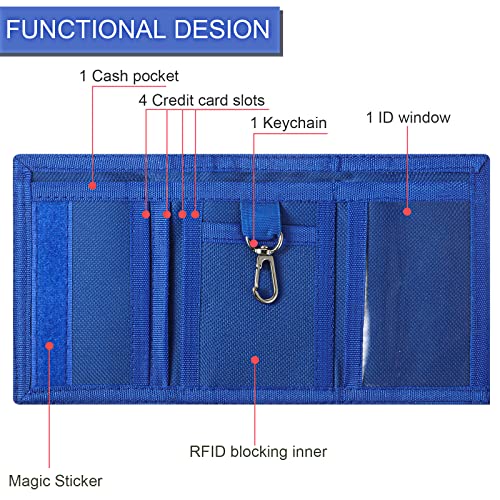 3 Pieces Kid Wallets For Girls Boys Ages 6-18 Canvas Trifold Wallets With Sticker And Zipper Pocket For Teens Birthday Christmas Gift (Blue, Green, Red, Solid Style) #TOP4