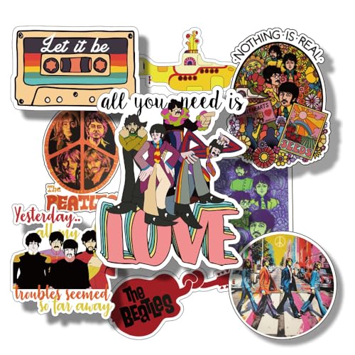 52-Piece Hippie Liverpool Band Stickers Set: Hippy Music Icons, Guitar Decals for Laptops, Rock Band Sticker Pack Featuring Best Rock Bands - Les Beatles, Paul McCartney, John Lennon, RIngo Starr, George Harrison 52-Piece Hippie Liverpool Band Stickers Set: Hippy Music Icons, Guitar Decals for Laptops, Rock Band Sticker Pack Featuring Best Rock Bands