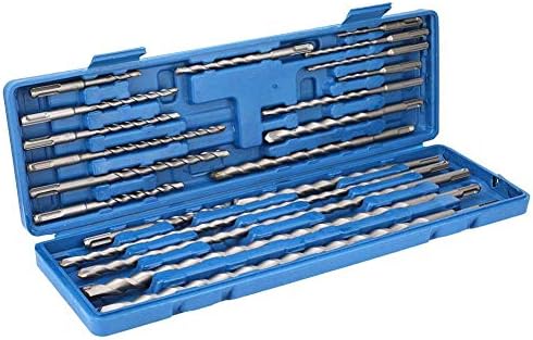 Rotary Hammer SDS Plus Drill Bits & Chisels Set- 20Pcs Concrete Masonry SDS Plus Drill Bits with Portable Plastic Box- SDS Plus Shank Fits Rotary Hammer