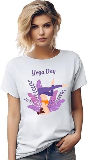 VLAM Yoga Day Round Neck Graphic T-Shirt for Women | Cool Gym T-Shirt for Women