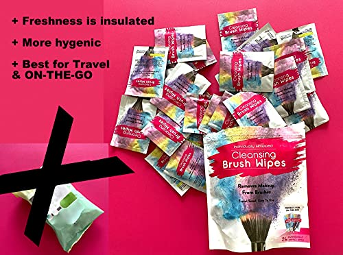 24 Individually Wrapped Makeup Brush Cleansing Cloths - Quick & Convenient Brush Cleaner Wipe- For Make Up Artists Cosmetology Students Make Up Tutorial On The Go, Travel Tsa Approved #TOP6