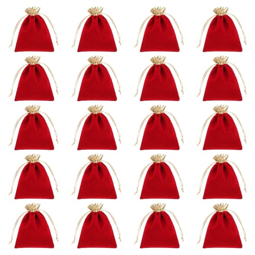 Écrin tissu floqué rouge et or 12x15 cm emballage haut de gamme pour bijoux fins x20