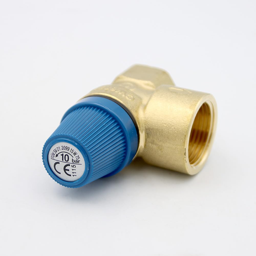 Caleffi Membrana Válvula de seguridad, 1/2 x 3/4 pulgadas, presión de respuesta, 10 bar, válvula de sobrepresión, válvula de calefacción, válvula de limitación de presión, válvula de diafragma