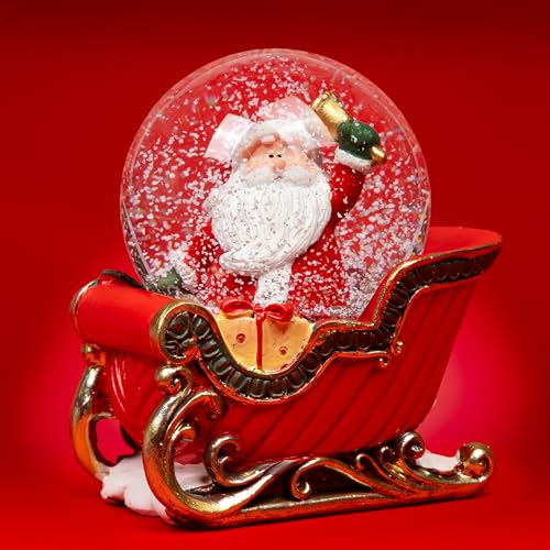 SIKORA SK35 Mittelgroße Glas Deko Schneekugel Weihnachtsmann auf dem...