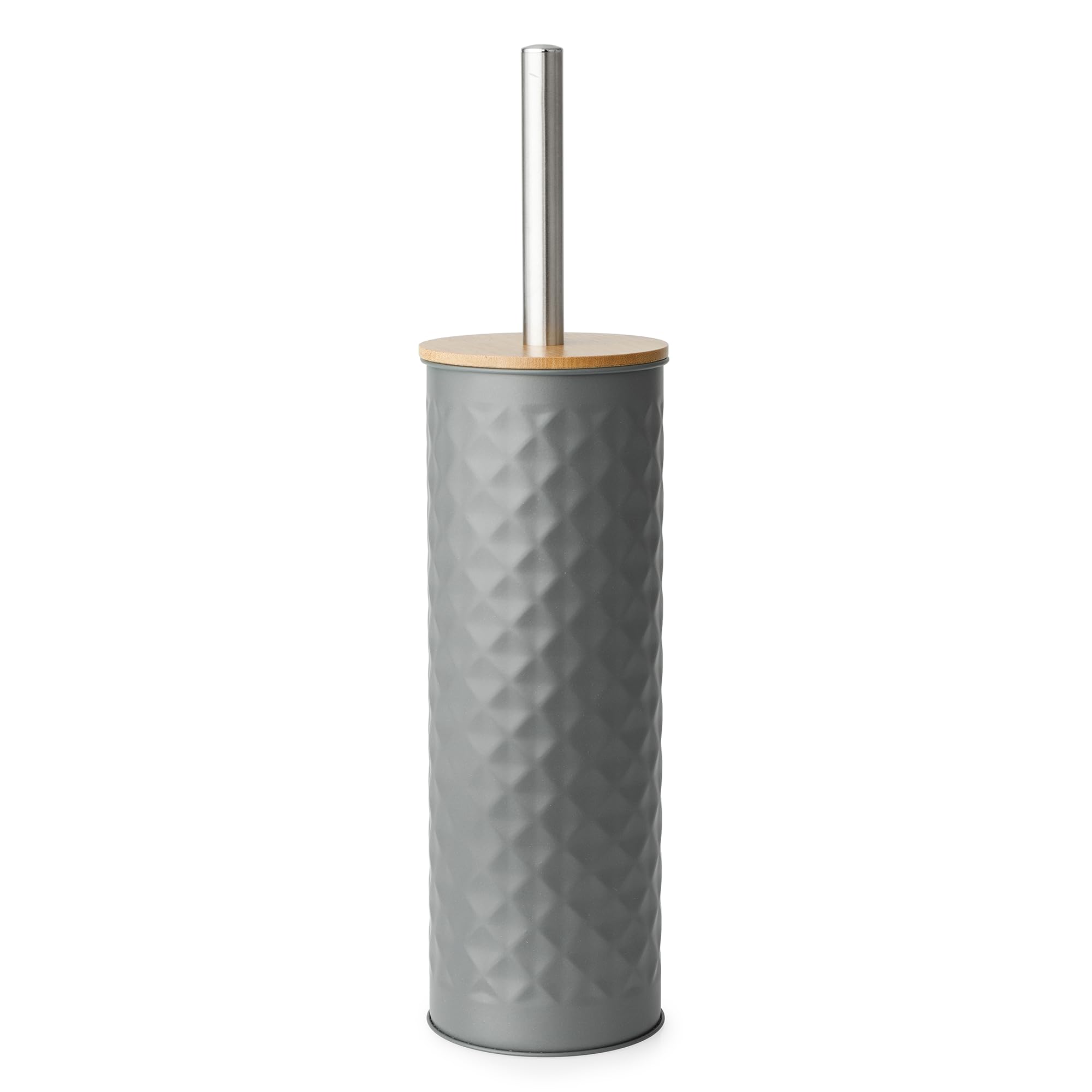 Blue Canyon Toilet Brush & Holder with Bamboo Lid for Bathroom, Flexible Toilet Bowl Stainless Steel Brush Head for Deep Cleaning, Compact Size, Elegant Design with Holder, Grey