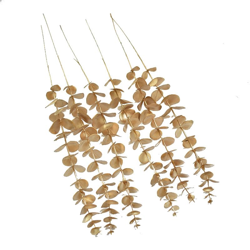 TOP-Pindu Artificial Eucalyptus Leaves, Eucalyptus Stem Plastic Artificial Plants 24 Bunches (Gold) - Image 3