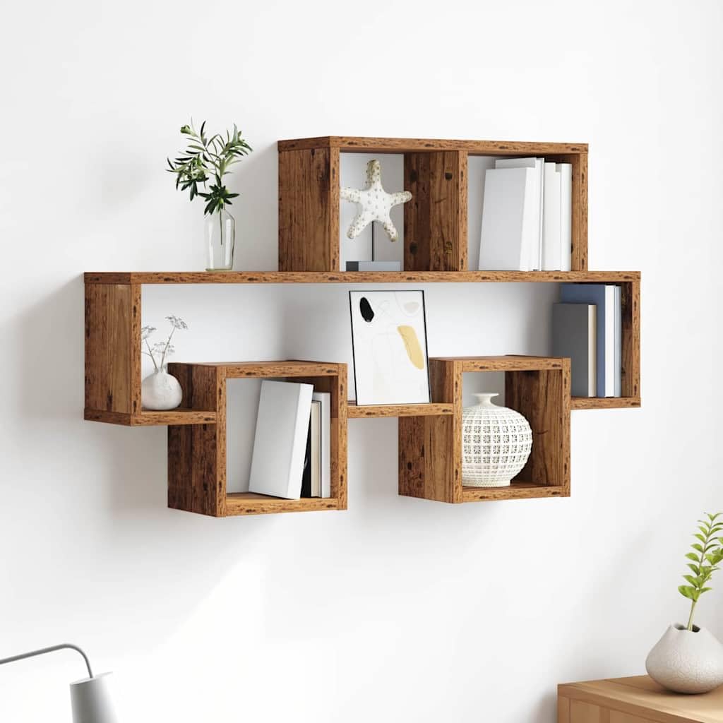 Estantería de pared de material de madera, 82 x 15 x 51 cm, moderno estante de pared para dormitorio y sala de estar, diseño de autoforma, ahorra espacio con mucho espacio para libros y