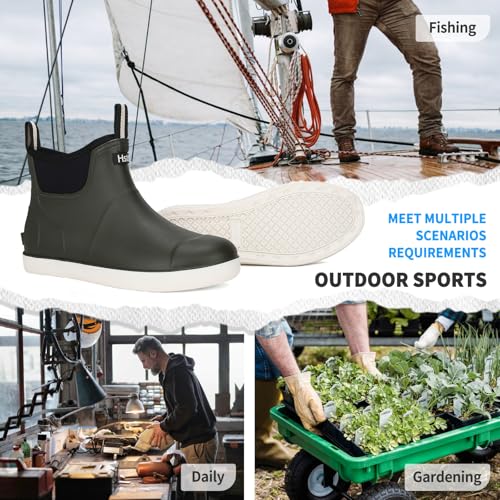 Image of Mens Deck Boots, Saltwater Fishing Booties Rubber Waterproof Ankle Rain Boots, High-performance Footwear Chelsea Boots for Gardening Fishing Boating Camping Sailing
