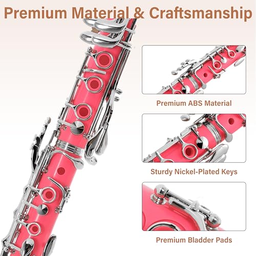 image for Mendini By Cecilio B Flat Clarinet for Beginner, Ebonite Bb Clarinet w