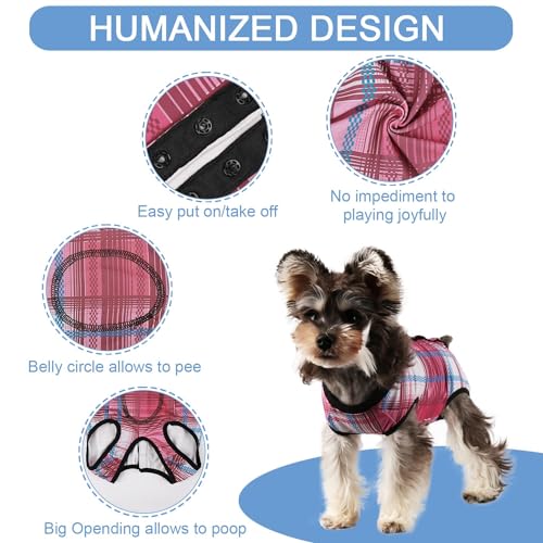 Image of Dog Surgery Suit Female Spay Recovery Suit for Dogs Surgical Recovery Suit for Female Dog Neuter Recovery Suit Male Dogs Onesie for Surgery Fits Small Medium Dog Pink Plaid /Small
