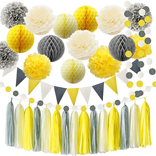 You Are My Sunshine Decorazione per feste Giallo Elefante grigio Baby Shower Decorazioni Carta velina Pom Pom Palle a nido d'ape per addio al nubilato Compleanno Decorazioni