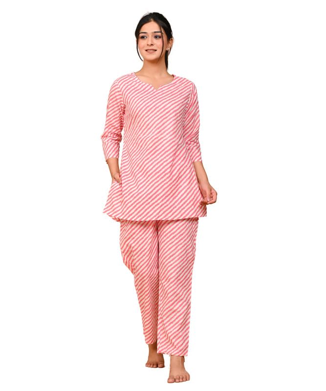 Women's Cotton Knee Length Kurti and Pyjama Set Regular Night Suit-picture-11