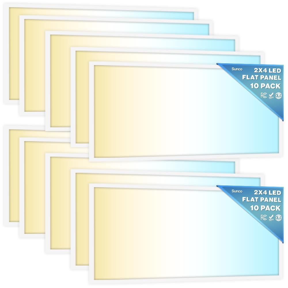 Sunco 10 Pack 2x4 LED Flat Panel Light Drop Ceiling Office Shop Commercial Warehouse Fixture, 6500 Lumens, Selectable Features, 30W/40W/50W, 4000K/5000K/6000K, Dimmable (0-10V), Dustproof ETL