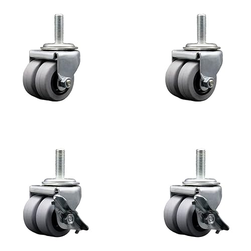 Rueda giratoria con vástago roscado, ruedas dobles de 2 pulgadas, 13 TPI de 12 pulgada por vástago roscado de 1-12 pulgadas, capacidad total de 720