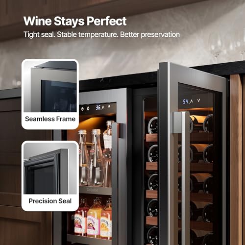 Image of Ca'Lefort 30 Inch Wine & Beverage Refrigerator - 80 Can & 33 Bottle | 36-72F Touch Control, Dual-Pane Glass Door, Adjustable Shelves, 3 Color LED, Built-In or Under Counter for Home Bar Kitchen