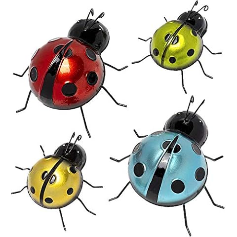 KFSO 4PC Ladybugs Garden Decorations& Bark Art Collection& Outdoor Backyard Ladybug & Metal Animal Ornament & Gift Indoor Wall Hanging Home Decor (4PC 2L+2S) Cover