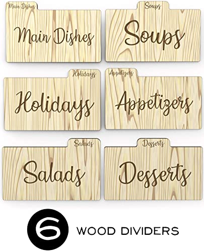 Wooden Recipe Box With Cards & Dividers - 100 Double Sided 4X6 Recipe Cards Included - 6 Wood Dividers - Premium Handcrafted Quality - Ideal Gift - Wedding, Birthday, Anniversary, Mother's Day #TOP2