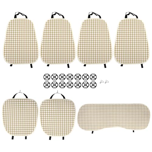 FUELHOOD 1セット 通気性 写真の通り カーシートカバーパッドセット 柔らかく 7個 前列と後列統合シートプロテクター 滑り止めデザイン ブラウン