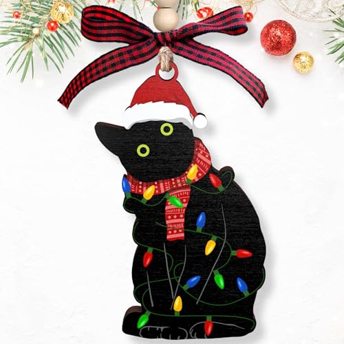 SUCHAGIFT Black Cat Christmas Ornament - Cats Christmas Ornaments - Black Cat Gifts for Women - Cats Lover Gifts for Women - Wood Christmas Ornament 2025