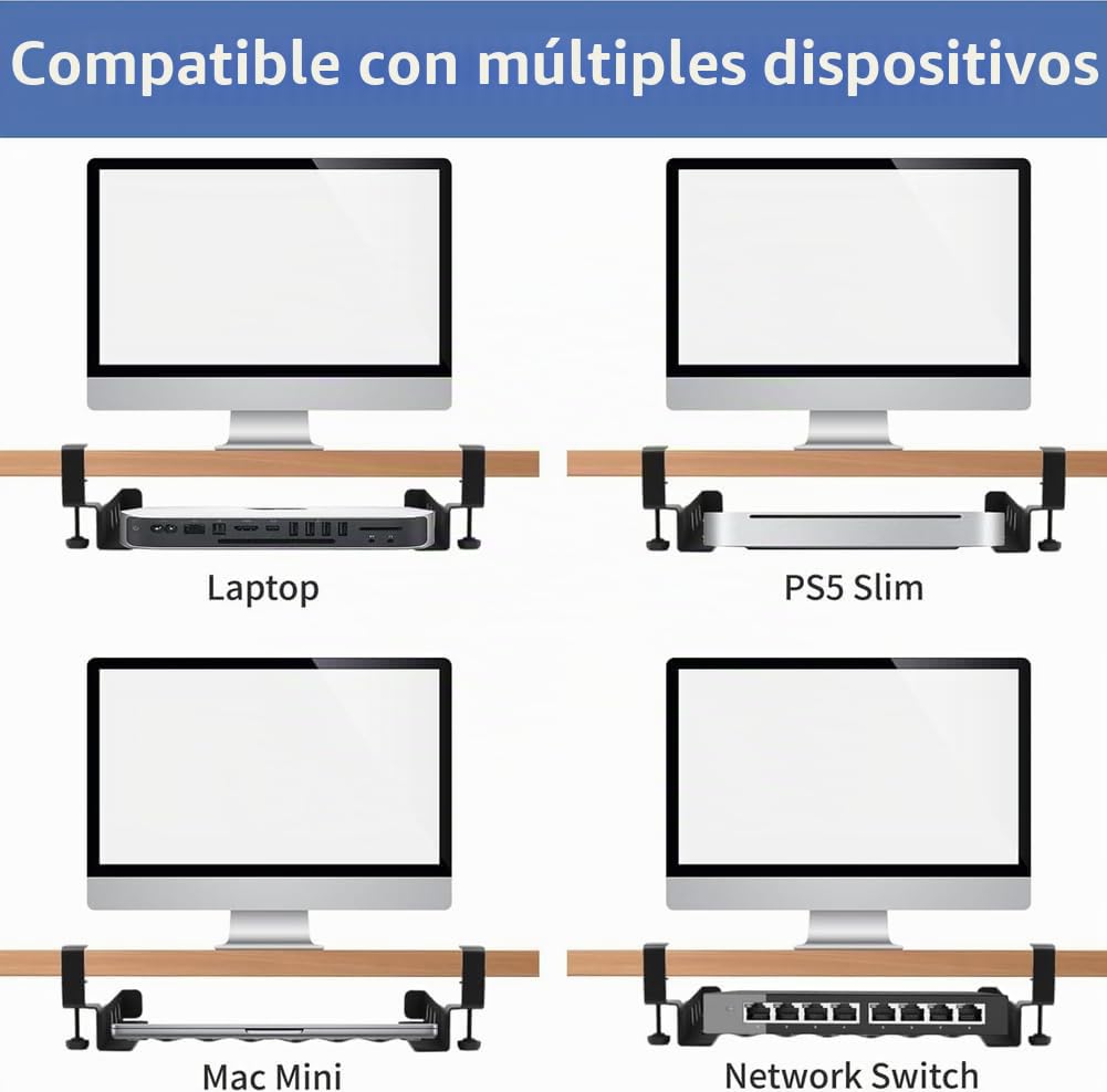 Soporte Ajustable para portátil bajo Escritorio, Soporte Colgante de Metal sin Taladro con Almohadilla de Silicona para portátil, MacBook, Teclado