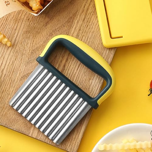 Cortador de Papas Ondulado de Acero Inoxidable con Mango Amarillo miniatura 5