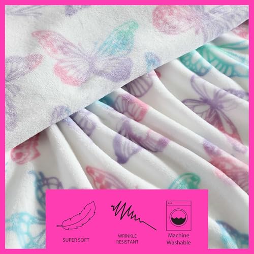 Image of Betsey Johnson - Blanket, Buttery-Soft Throw Blanket for Couch or Bed, Boldly Plush & Oversized Bedding (Butterfly Rainbow Purple, 50 inch x 70 inch)
