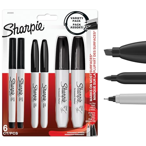 Miniatura 7 de Sharpie Pack Variado de Rotuladores Permanentes | Punta ultrafina, fina y biselada | Tinta negra | 6 unidades