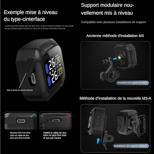 TPMS pour moto avec manomètre connecté et recharge solaire
