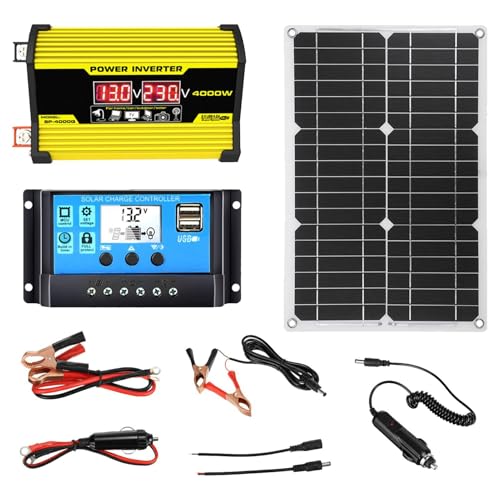 Sistemas sin conexión a la red | Steadybombb Kit Completo De Energía Solar,Completo De Panel Solar De 12 Voltios Inversor Convertidor De 300 Vatios Dc12v A Ac110 220v 30a Controlador Solar Con Puertos Usb Y Pantalla Led