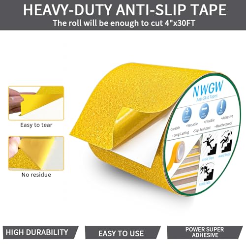 Image of Anti Slip Tape 4 inch x 30FT, Light Yellow Heavy Duty Waterproof Non-Slip Safety Traction Grip Tape for Indoor Outdoor Stairs, Steps, Ramps, Walkways and Pool