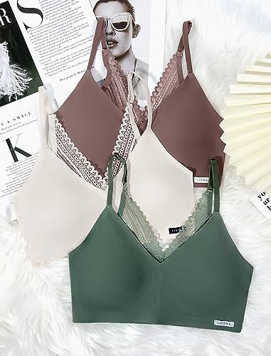 Image of Livona Lace Bralette for Women - Comfort Sports Bra Wireless Padded Bralette with Support Workout Tops Cami Crop S-XXL