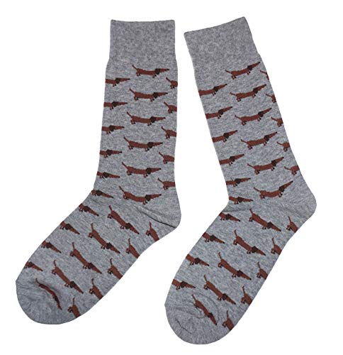 Weri Spezials - Calcetines para hombre, estilo informal y divertido, con diseños divertidos y colores con alto porcentaje de algodón. Perro salchicha gris. 39-42 Cover