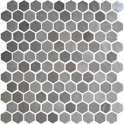 Daltile Uptown Glass Mosaic Backsplash Tile Frost Moka 1 Hexagon Mosaic