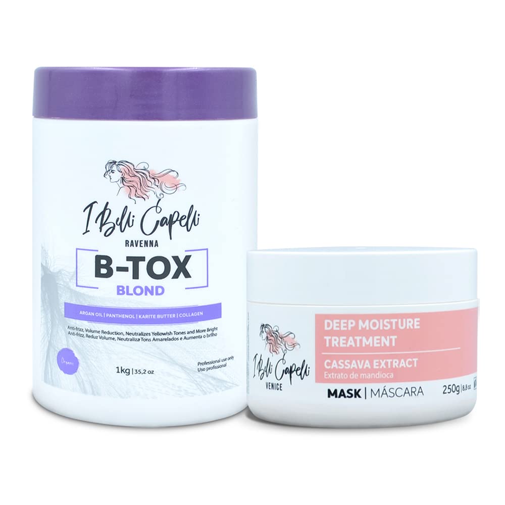 I Belli Capelli Ravenna B-tox Kit - Hair Treatment with Argan Oil Mask 250g, Formaldehyde-Free, Anti-Frizz and Smoothing for Blond Hair (1 B-tox + 1 Mask)