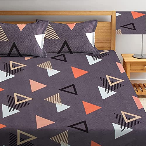 Image of Avinya Cotton Feel Glace Cotton Elastic Fitted Printed Queen SizeDouble Bed Bedsheet with 2 Pillow Cover(72 inch x72, Coffee)