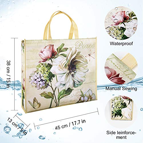 NymphFable-6-Pack-Grocery-Bags-Reusable-Butterfly-Dragonfly-Peony-Shopping-Bags-Washable-Foldable-Tote-Bag-50LBS