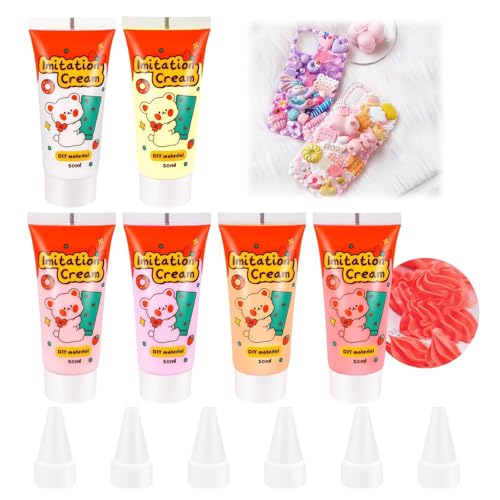 Colle Crème, Kit de 6 Couleurs pour Travaux Manuels, Artisanat, Scrapbooking, Bijoux, Nail Art, Gâteau, Papeterie, Téléphone Portable, Argile, Lampes...