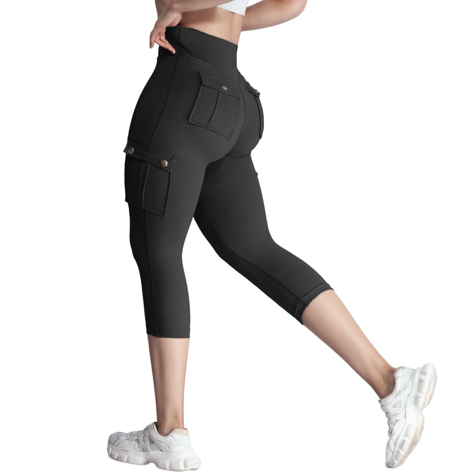 uSecee Butt Lifting Capri Leggings for Women Flap Pocket Capri Sports Leggings High Waist Tummy Control Running Yoga Pants