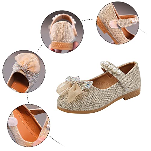 Girls Sandals Children Flat Heels Princess Shoes Kids Sandals Comfortable Soft Soles Leather Shoes Slippers Kids Girl (Gold, 23 Toddler)3