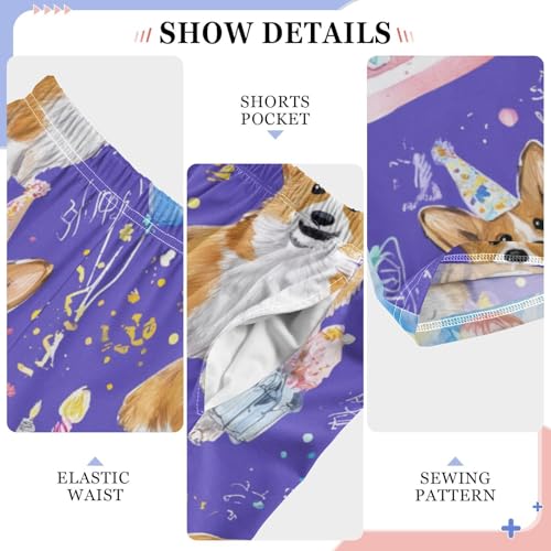 Corgi Dog Birthday Cake Print Boys Long Pants Soft Trousers Elastic Waist Kids Lounge Bottoms with Pockets S-XL4
