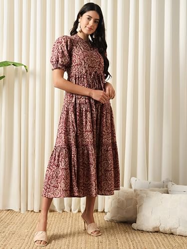 Image of KZULLY | Dress for Women | Summer Outfit | Elegant Casual | Puff Sleeves| Lightweight Polyester Fabric