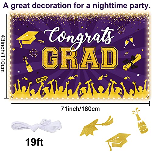 Image of Purple Graduation Banner with Led-Light Strips 71 inch x 43 inch Class of 2024 Congrats Grad Backdrop Graduation Party Decorations for 2024 Prom Graduation Party Decor Supplies