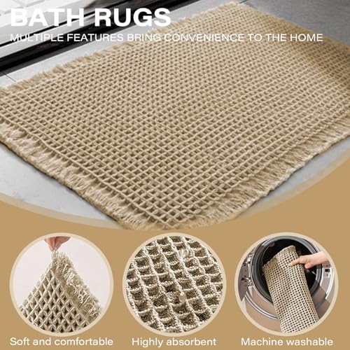 Esteras de baño tejidas de gofres con borlas de diseño elegante 7